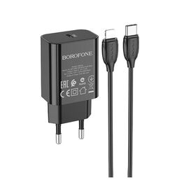  Блок питания сетевой Borofone BA65A 1Type-C 3000mA, 20Вт, PD/QC/FCP/AFC, кабель 8pin,Type-C чёрный 