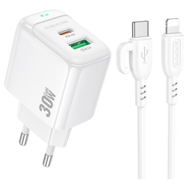  СЗУ BOROFONE BAS45A Type-C Lightning PD30W+QC3.0 белый 
