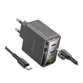  Блок питания сетевой Borofone BAS34A Treasure 1USB, 2Type-C 5V, 3.0A, PD65Вт, кабель Type-C, Type-C, 1.0м черный 