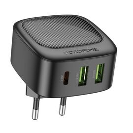  Блок питания сетевой Borofone BAS23A Lucky 2USB, 1Type-C 30Вт, PD, QC, AFC, FCP чёрный 