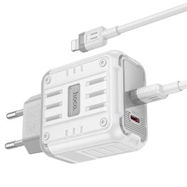  Блок питания сетевой HOCO C137A Rock 2Type-C 45Вт, PD, QC, FCP, AFC, кабель Type-C, 8-pin, 1.0м белый 