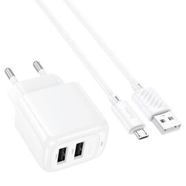 Зарядное устройство HOCO CS51A Surplus 2USB 5V, 2.4A, кабель микро USB, 1.0м белый 