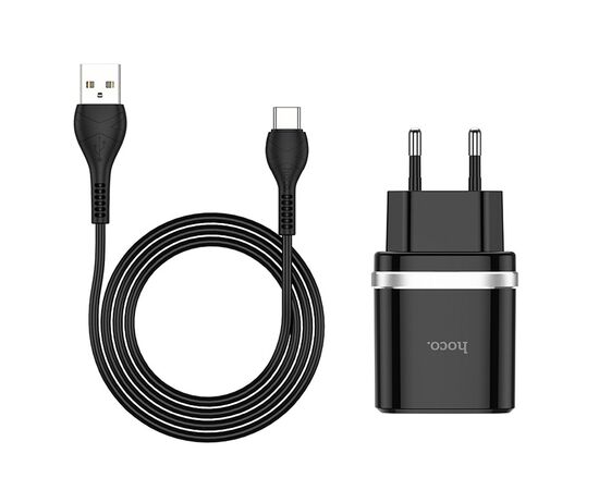  Адаптер Сетевой с кабелем Hoco C12Q 1USB/5V/3A QC3.0+Type-C (black) 