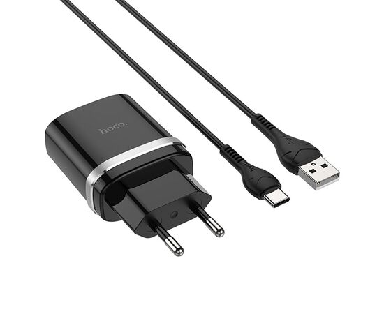  Адаптер Сетевой с кабелем Hoco C12Q 1USB/5V/3A QC3.0+Type-C (black) 