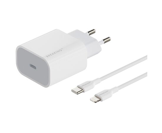  СЗУ Breaking WC08, USB-C, PD 20W + кабель Type-C - Lightning (Белый) 