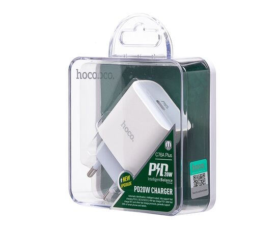  Адаптер Сетевой Hoco C76A Plus 1TYPE-C/5V/3A PD+QC3.0 (white) (207587) 