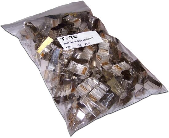  Коннектор LANMASTER (TWT-PL45/S-8P8C-6) RJ45 STP 8P8C, универсальный, cat.6, 100 шт. 