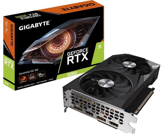  Видеокарта GIGABYTE nVidia GeForce RTX 3060 GAMING OC (GV-N3060GAMING OC-8GD) 8Gb DDR6, 128bit, PCI-E, 2HDMI, 2DP, Retail 