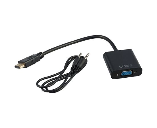  Конвертер HDMI-1.4a (папа) - D-SUB/VGA (мама) + Audio stereo (mini-jack 3.5 mm), кабель 15 см, 1920x1200(1080)@60Hz, Cablexpert A-HDMI-VGA-03 