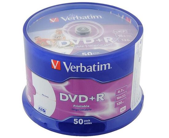  Диск DVD+R Verbatim 4.7Gb 16x Cake Box (50шт) 43550 