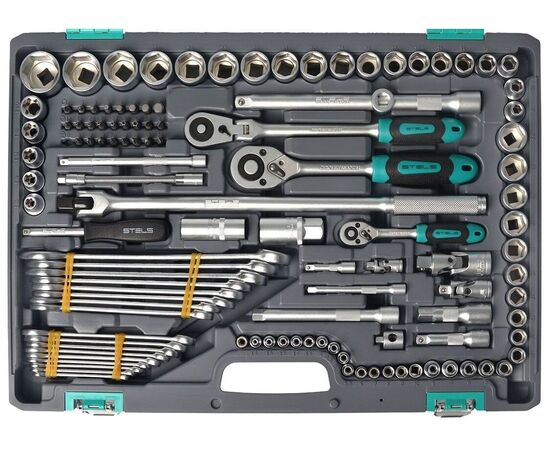  Набор инструмента STELS 14107 142 предм пластиковый кейс 1/2",3/8", 1/4", CRV 