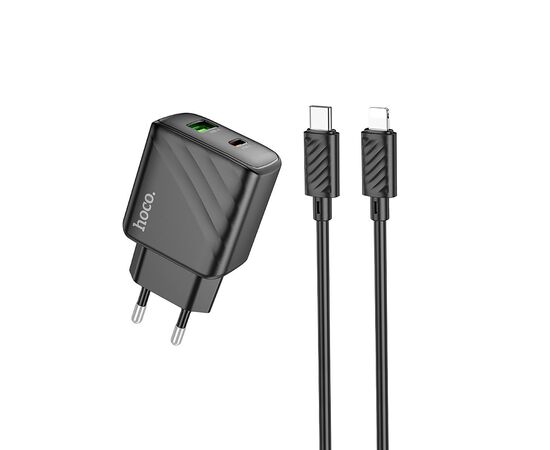  Адаптер Сетевой с кабелем Hoco CS23A Sunlight PD+QC USB/Type-C 30W (Type-C/Lightning) (black(222784) 