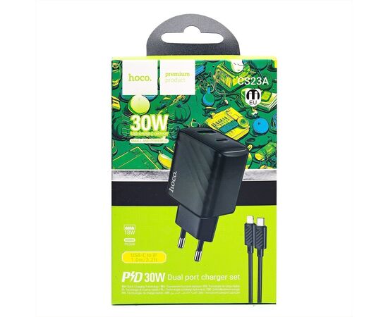  Адаптер Сетевой с кабелем Hoco CS23A Sunlight PD+QC USB/Type-C 30W (Type-C/Lightning) (black(222784) 