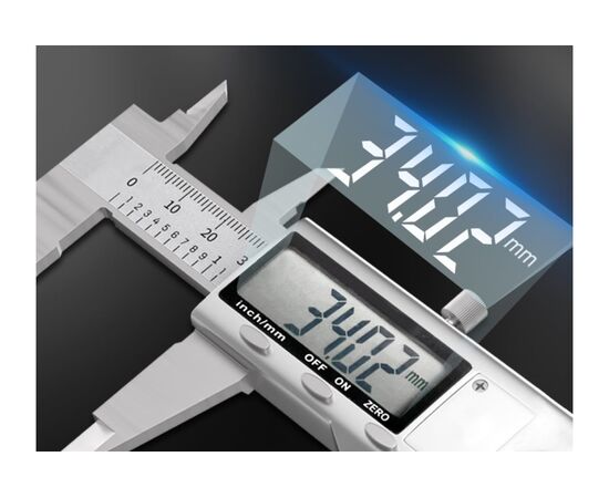  Штангенциркуль электронный Deli DL91150 150мм, метрическая/дюймовая конвертация, нержавеющая сталь, 3 кнопочное управление, светодиодный дисплей, 1,5 