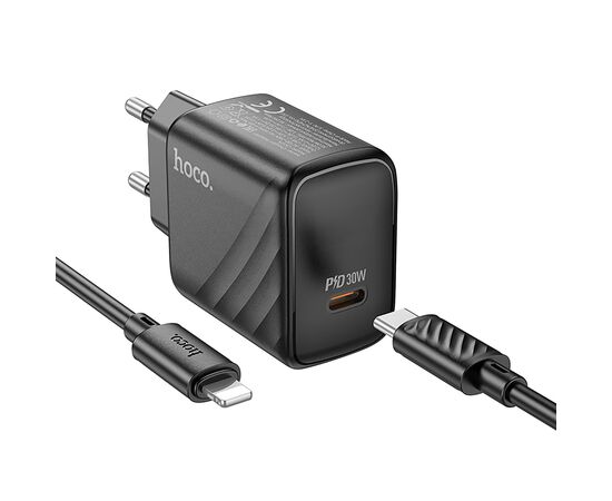  Адаптер Сетевой с кабелем Hoco CS22A Value PD Type-C 30W (Type-C/Lightning) (black) (222787) 
