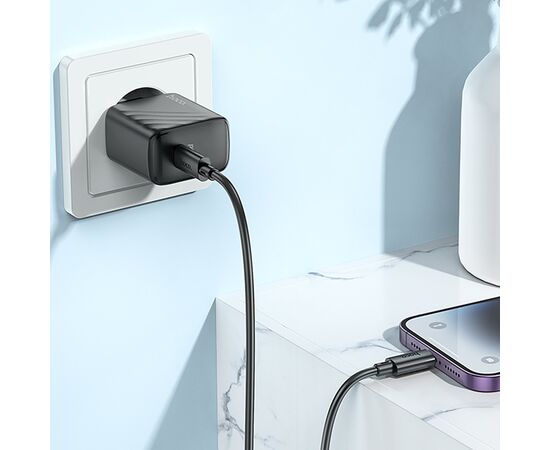  Адаптер Сетевой с кабелем Hoco CS22A Value PD Type-C 30W (Type-C/Lightning) (black) (222787) 