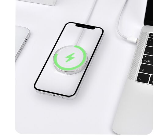  Беспроводное зарядное устройство MagSafe COTEetCI CS5702 MagSafe Charger с Кабелем Type-C, 15W, белый 