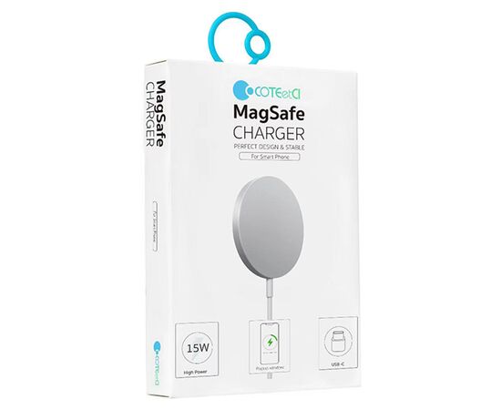  Беспроводное зарядное устройство MagSafe COTEetCI CS5712 MagSafe Charger с Кабелем Type-C, 15W, белый 