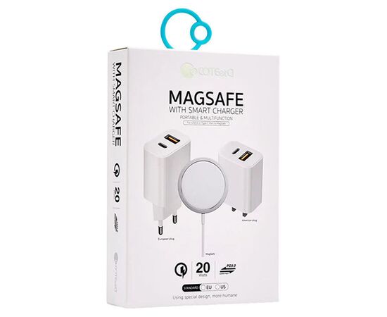  Беспроводное зарядное устройство MagSafe COTEetCI CS5715-U 2-in-1 MagSafe с Кабелем Type-C, 20W, белый 