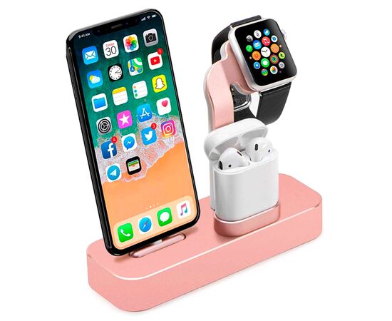  Настольная зарядная станция COTEetCI CS7201-MRG BASE 19 3-in-1 для iPhone+Airpods+Apple Watch, розовое золото 