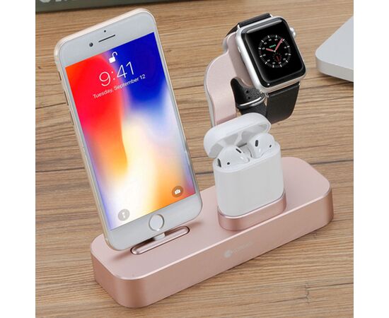  Настольная зарядная станция COTEetCI CS7201-MRG BASE 19 3-in-1 для iPhone+Airpods+Apple Watch, розовое золото 