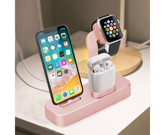  Настольная зарядная станция COTEetCI CS7201-MRG BASE 19 3-in-1 для iPhone+Airpods+Apple Watch, розовое золото 