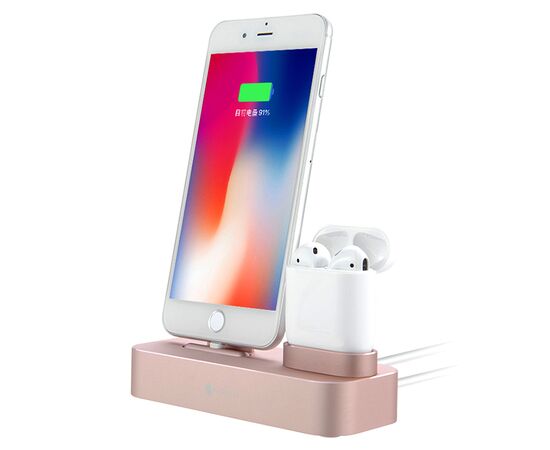  Настольная зарядная станция COTEetCI CS7205-MRG Base 22 2-in-1 для iPhone+Airpods, розовое золото 
