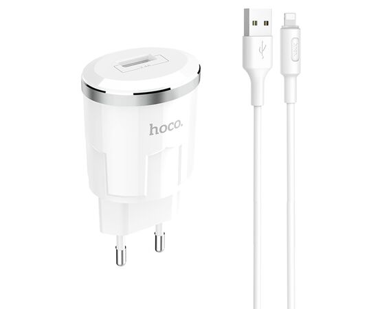 Сетевое зарядное устройство HOCO C37A Thunder 1xUSB с Кабелем USB - Lightning, 2.4A, 10.8W, белый 