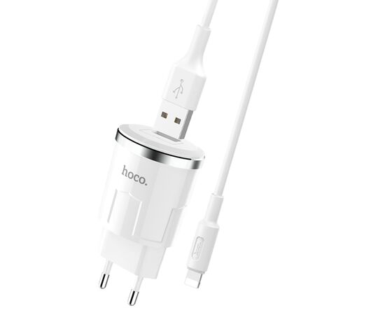  Сетевое зарядное устройство HOCO C37A Thunder 1xUSB с Кабелем USB - Lightning, 2.4A, 10.8W, белый 