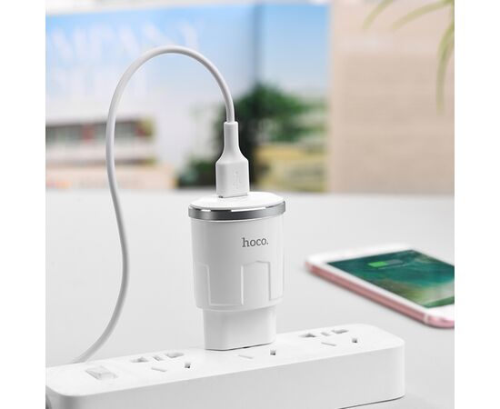  Сетевое зарядное устройство HOCO C37A Thunder 1xUSB с Кабелем USB - Lightning, 2.4A, 10.8W, белый 