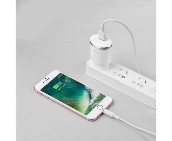  Сетевое зарядное устройство HOCO C37A Thunder 1xUSB с Кабелем USB - Lightning, 2.4A, 10.8W, белый 