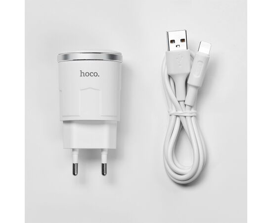  Сетевое зарядное устройство HOCO C37A Thunder 1xUSB с Кабелем USB - Lightning, 2.4A, 10.8W, белый 