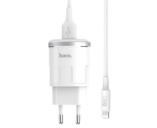  Сетевое зарядное устройство HOCO C37A Thunder 1xUSB с Кабелем USB - Lightning, 2.4A, 10.8W, белый 
