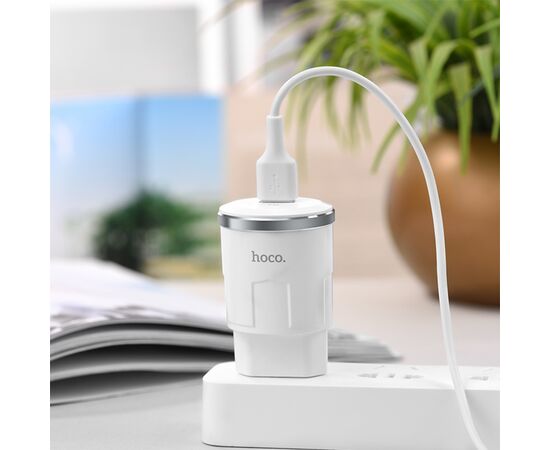 Сетевое зарядное устройство HOCO C37A Thunder 1xUSB с Кабелем USB - Lightning, 2.4A, 10.8W, белый 