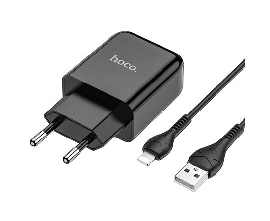  Сетевое зарядное устройство HOCO N2 Vigour single 1xUSB с Кабелем USB - Lightning, 2A, 10W, черный 