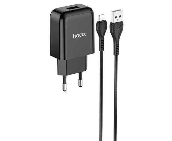  Сетевое зарядное устройство HOCO N2 Vigour single 1xUSB с Кабелем USB - Lightning, 2A, 10W, черный 