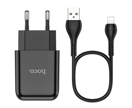  Сетевое зарядное устройство HOCO N2 Vigour single 1xUSB с Кабелем USB - Lightning, 2A, 10W, черный 