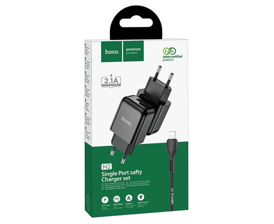  Сетевое зарядное устройство HOCO N2 Vigour single 1xUSB с Кабелем USB - Lightning, 2A, 10W, черный 