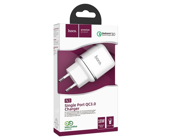  Сетевое зарядное устройство HOCO N3 Special 1xUSB, 3A, 18W, белый 