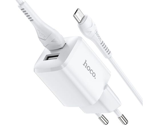  Сетевое зарядное устройство HOCO N8 Briar 2xUSB с Кабелем USB - Micro, 2.4A, 10.8W, белый 