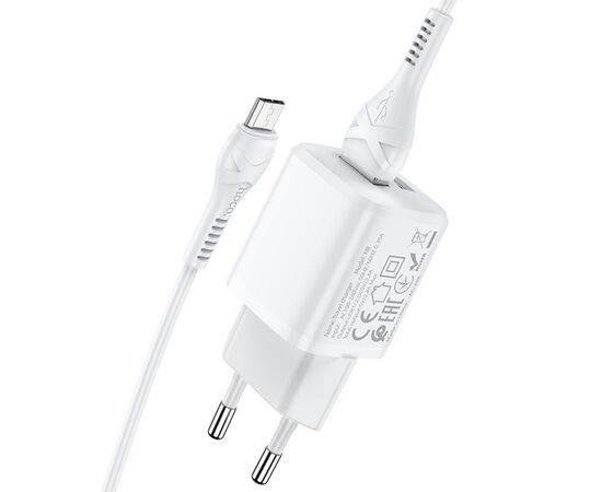  Сетевое зарядное устройство HOCO N8 Briar 2xUSB с Кабелем USB - Micro, 2.4A, 10.8W, белый 