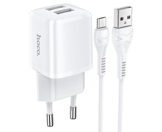  Сетевое зарядное устройство HOCO N8 Briar 2xUSB с Кабелем USB - Micro, 2.4A, 10.8W, белый 