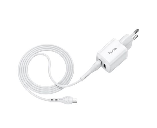  Сетевое зарядное устройство HOCO N8 Briar 2xUSB с Кабелем USB - Micro, 2.4A, 10.8W, белый 
