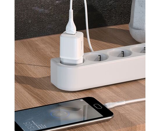  Сетевое зарядное устройство HOCO N8 Briar 2xUSB с Кабелем USB - Micro, 2.4A, 10.8W, белый 