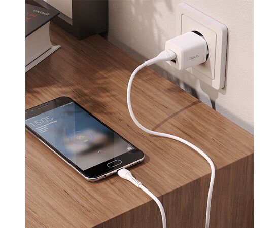  Сетевое зарядное устройство HOCO N8 Briar 2xUSB с Кабелем USB - Micro, 2.4A, 10.8W, белый 