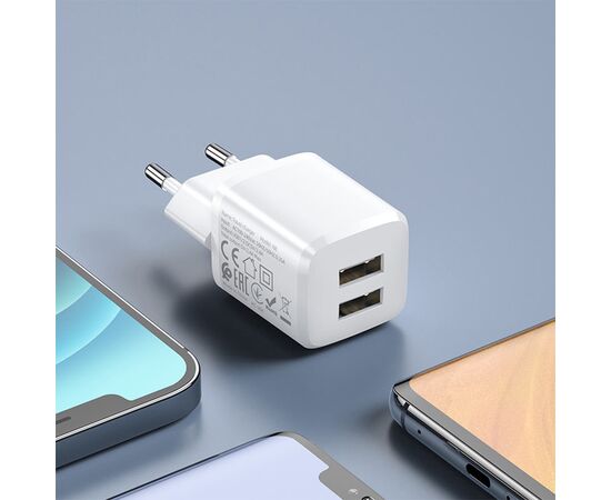  Сетевое зарядное устройство HOCO N8 Briar 2xUSB, 2.4A, 10.8W, белый 