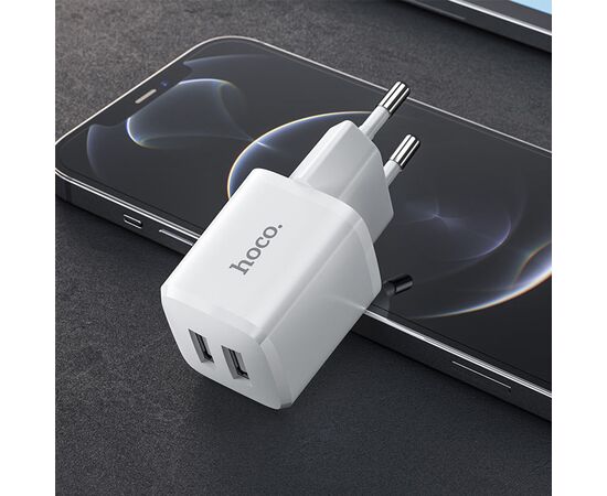  Сетевое зарядное устройство HOCO N8 Briar 2xUSB, 2.4A, 10.8W, белый 