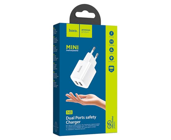  Сетевое зарядное устройство HOCO N8 Briar 2xUSB, 2.4A, 10.8W, белый 
