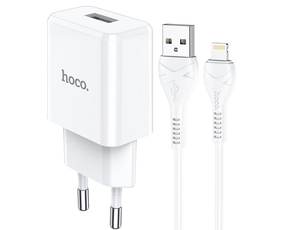  Сетевое зарядное устройство HOCO N9 Especial 1xUSB с Кабелем USB - Lightning, 2.1A, 10W, белый 