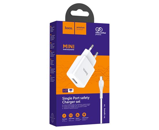  Сетевое зарядное устройство HOCO N9 Especial 1xUSB с Кабелем USB - Lightning, 2.1A, 10W, белый 